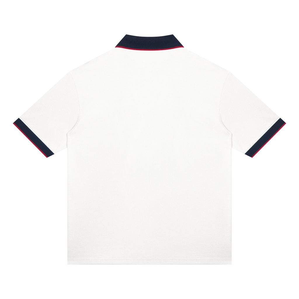 Color Block Polo – White & Navy Blue