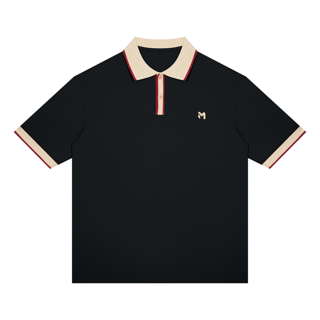 Color Block Polo – Black & Apricot