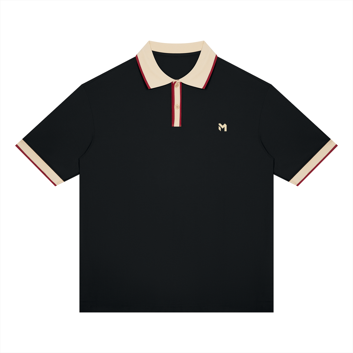 Color Block Polo – Black & Apricot