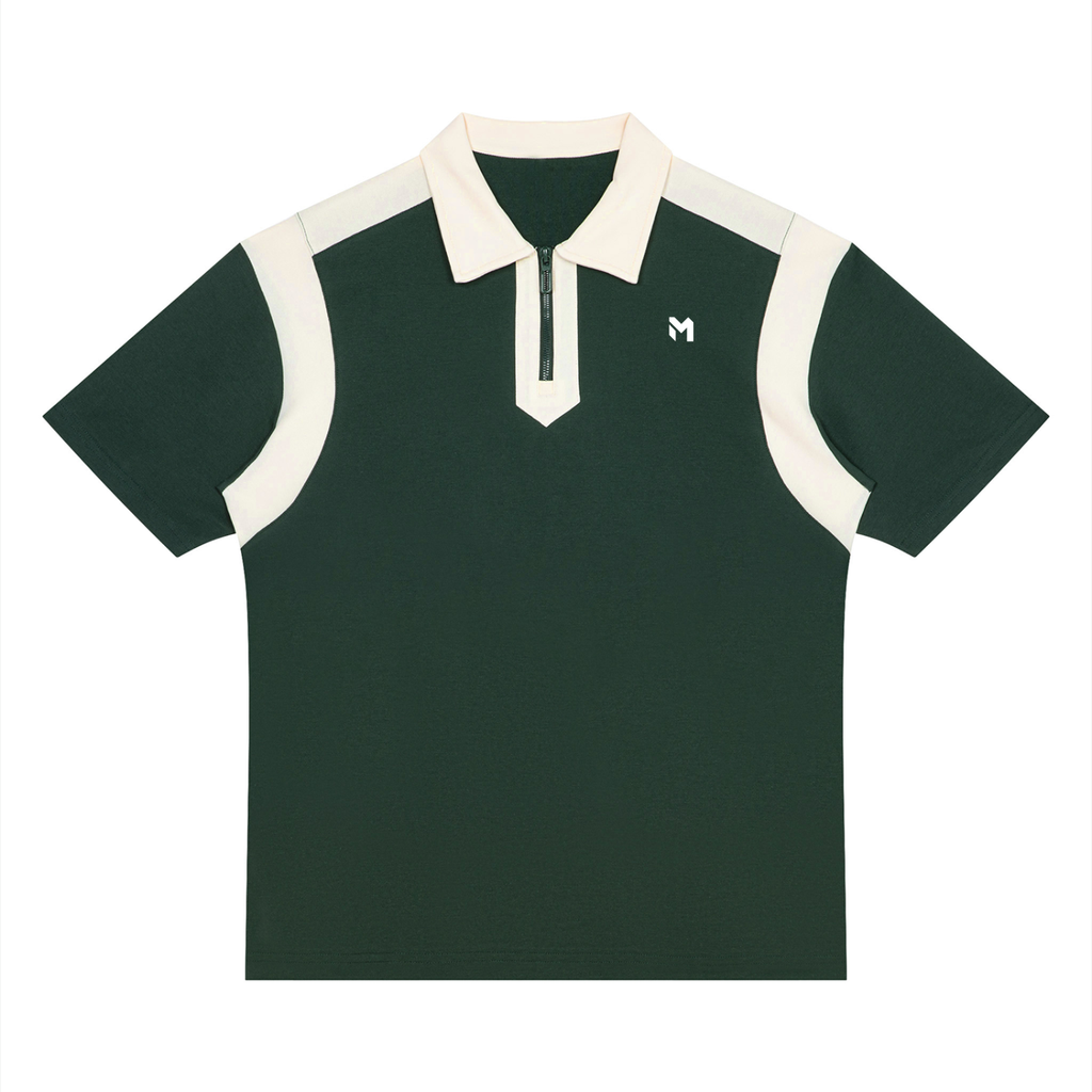 Quarter Zip Polo – Blackish Green & Apricot