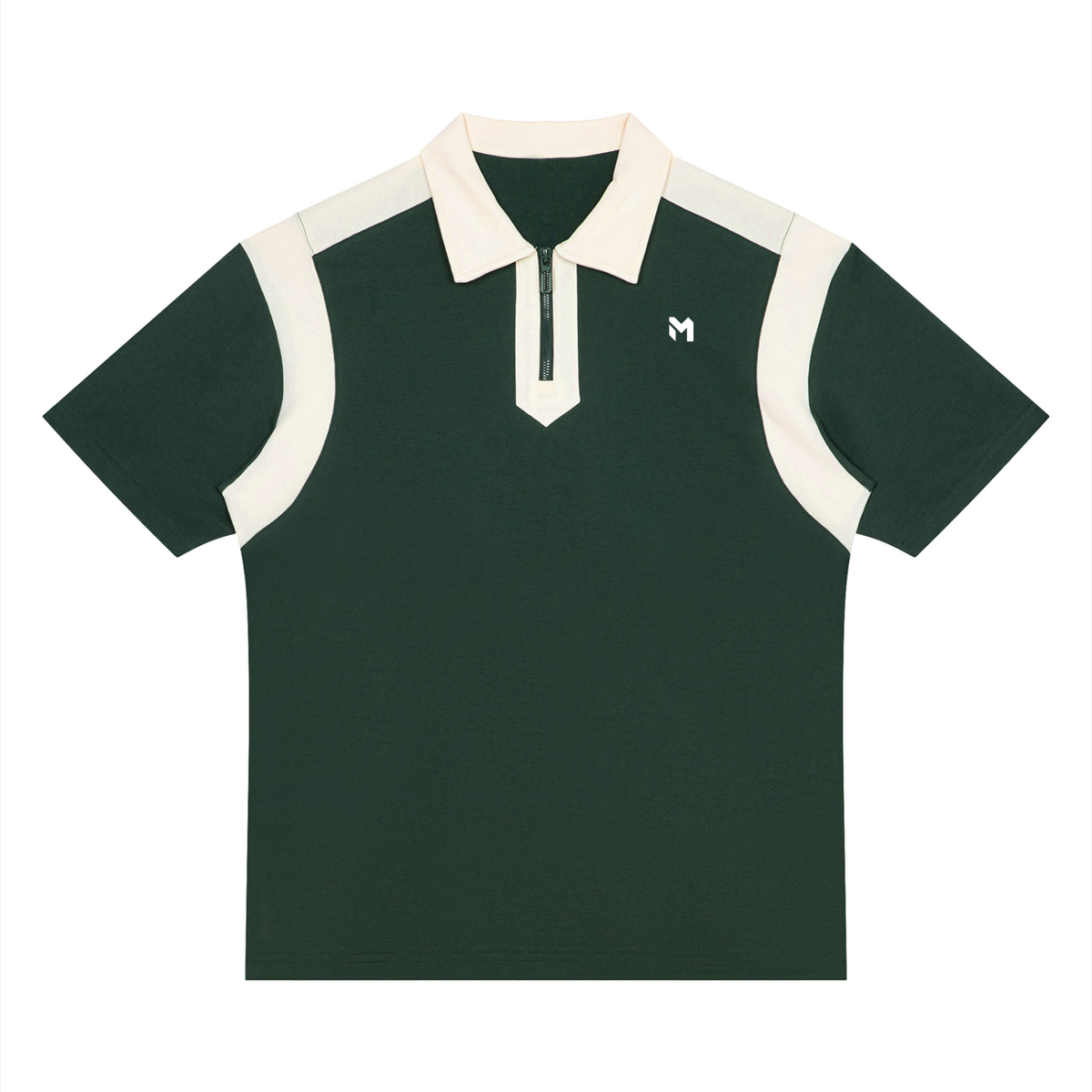 Quarter Zip Polo – Blackish Green & Apricot