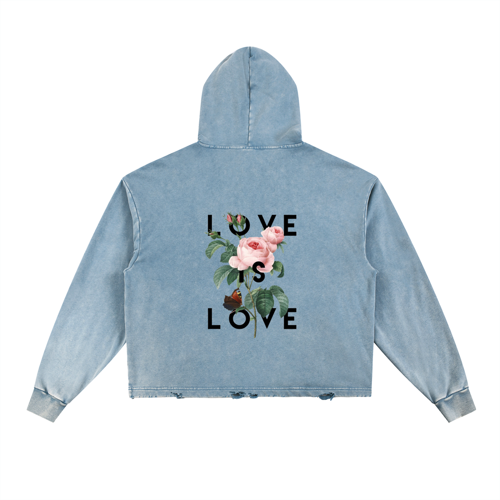 Vintage Washed Frayed-Hem Hoodie
