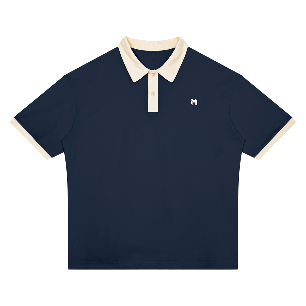 Color Block Polo – Navy Blue & Apricot II