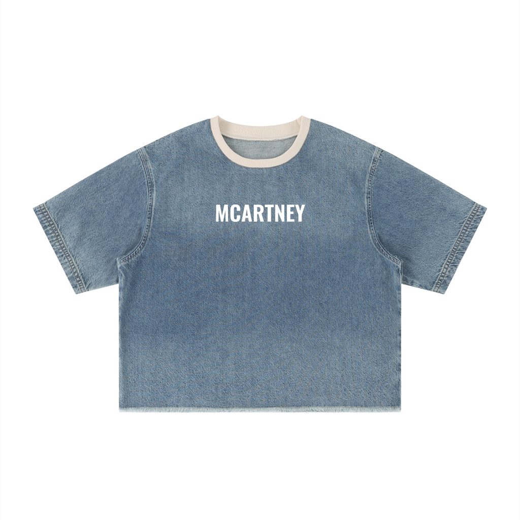 Unisex Vintage Wash Boxy Raw Hem Denim T-Shirt