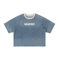 Unisex Vintage Wash Boxy Raw Hem Denim T-Shirt
