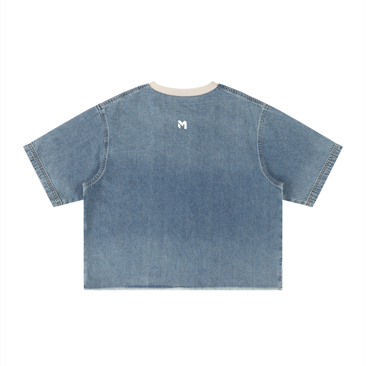 Unisex Vintage Wash Boxy Raw Hem Denim T-Shirt